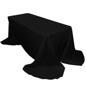 Black Seamless Polyester Rectangular Tablecloth with Rounded Corners, 90"x156" Oval Oblong Tablecloth for 8 Foot Table With Floor-Length Drop
