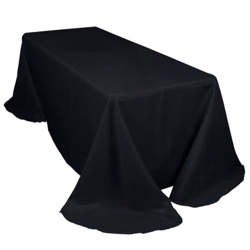 90"x132" Black Seamless Polyester Round Corner Rectangular Tablecloth