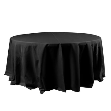 120" Black Seamless Polyester Round Tablecloth for 5 Foot Table With Floor-Length Drop