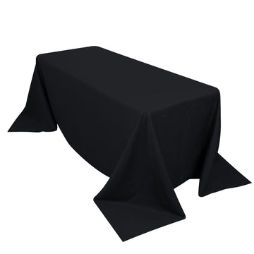 90"x132" Black Seamless Premium Polyester Rectangular Tablecloth - 220GSM for 6 Foot Table With Floor-Length Drop