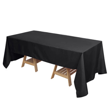 72"x120" Black Seamless Premium Polyester Rectangular Tablecloth - 220GSM