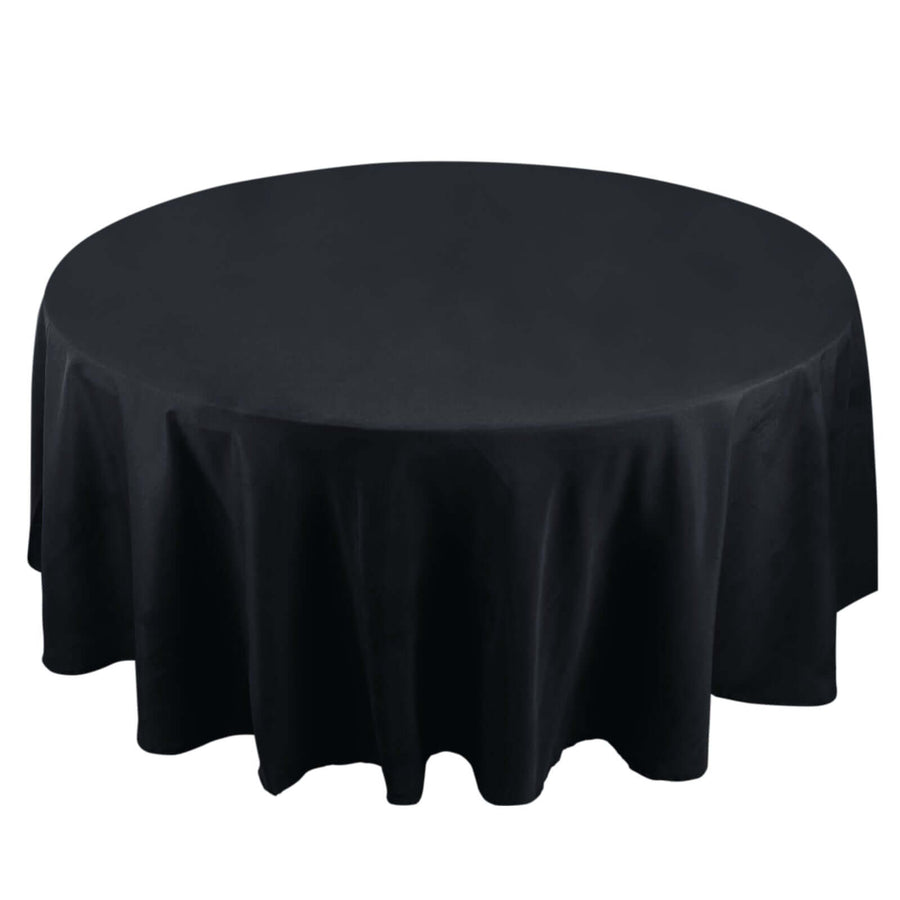 108 inches Black 190 GSM Seamless Premium Polyester Round Tablecloth