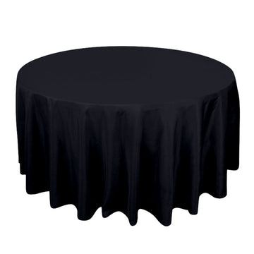 120" Black Seamless Premium Polyester Round Tablecloth - 220GSM for 5 Foot Table With Floor-Length Drop