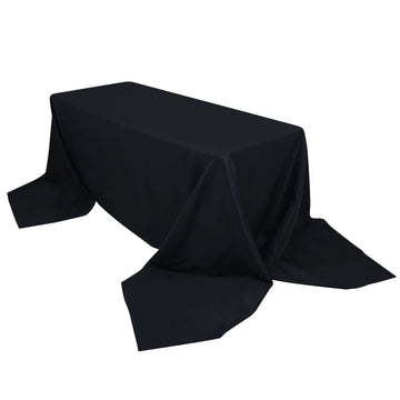 90"x156" Black Seamless Premium Polyester Tablecloth - 220GSM for 8 Foot Table With Floor-Length Drop