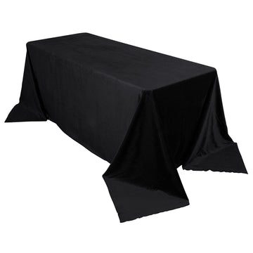 90"x132" Black Seamless Premium Velvet Rectangle Tablecloth, Reusable Linen for 6 Foot Table With Floor-Length Drop
