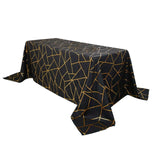 90inch x 132inch Black Rectangle Polyester Tablecloth With Gold Foil Geometric Pattern