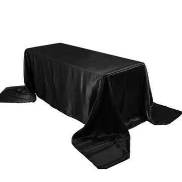 90"x156" Black Seamless Satin Rectangular Tablecloth for 8 Foot Table With Floor-Length Drop