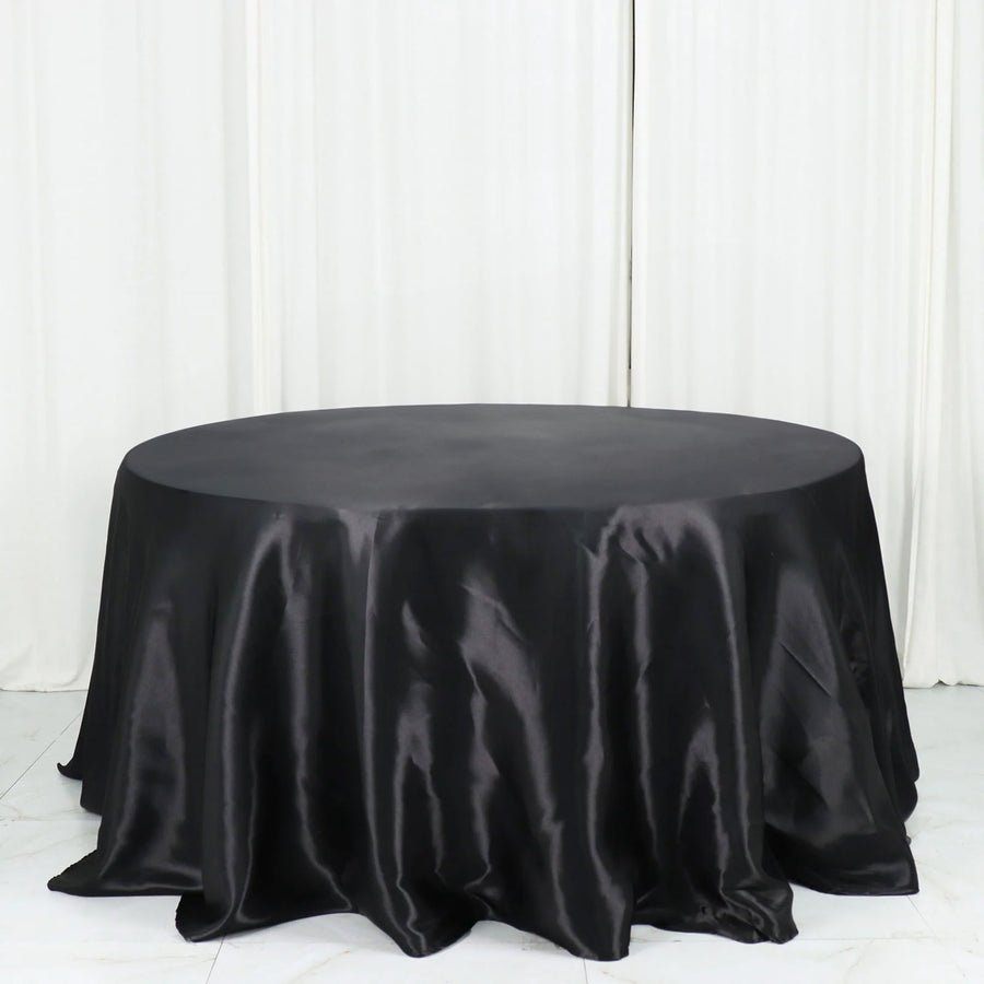 132Inch Black Seamless Satin Round Tablecloth