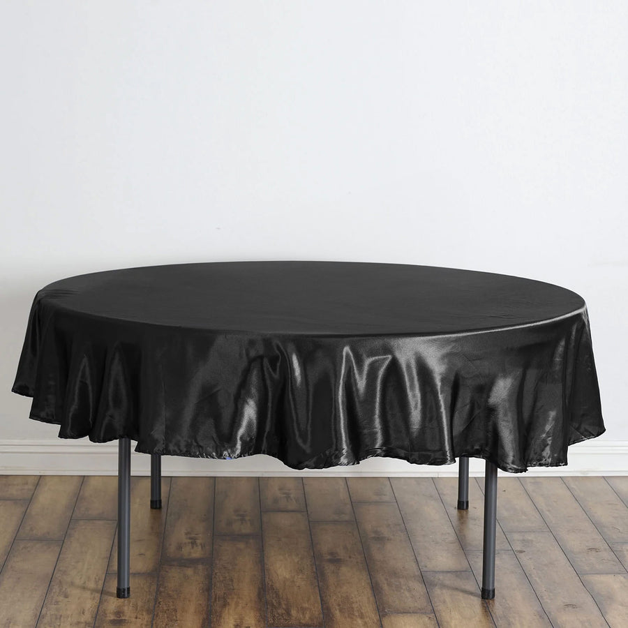 90" Black Seamless Satin Round Tablecloth