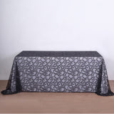 90inch x 156inch Black Sequin Leaf Embroidered Tulle Rectangular Tablecloth