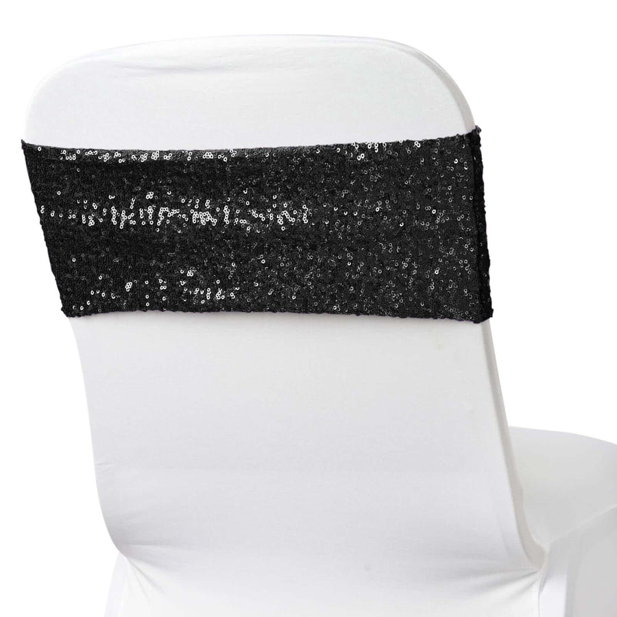 5 pack | 6x15 Black Sequin Spandex Chair Sash