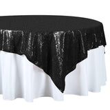 72" Premium Stripe Sequin Square Overlay For Wedding Catering Party Table Decorations - Black