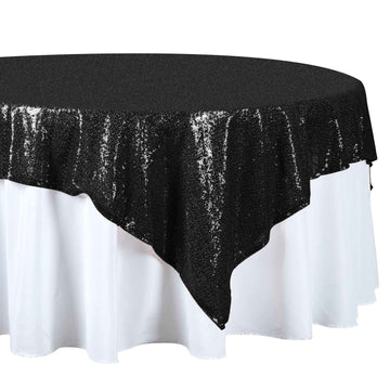 72"x72" Black Sequin Sparkly Square Table Overlay