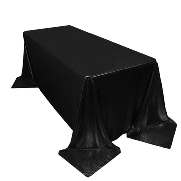 90"x132" Black Shimmer Sequin Dots Polyester Tablecloth, Wrinkle Free Sparkle Glitter Table Cover for 6 Foot Table With Floor-Length Drop