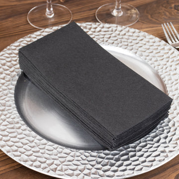 20 Pack | Black Soft Linen-Feel Airlaid Paper Dinner Napkins, Highly Absorbent Disposable Party Napkins