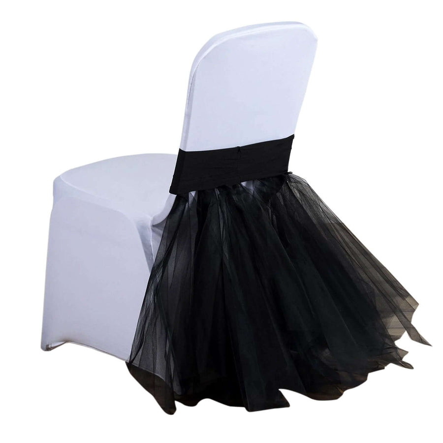 Black Spandex Chair Tutu Cover Skirt, Wedding Event Chair Decor