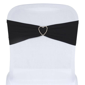 5 Pack | 5"x12" Black Spandex Stretch Chair Sashes Bands