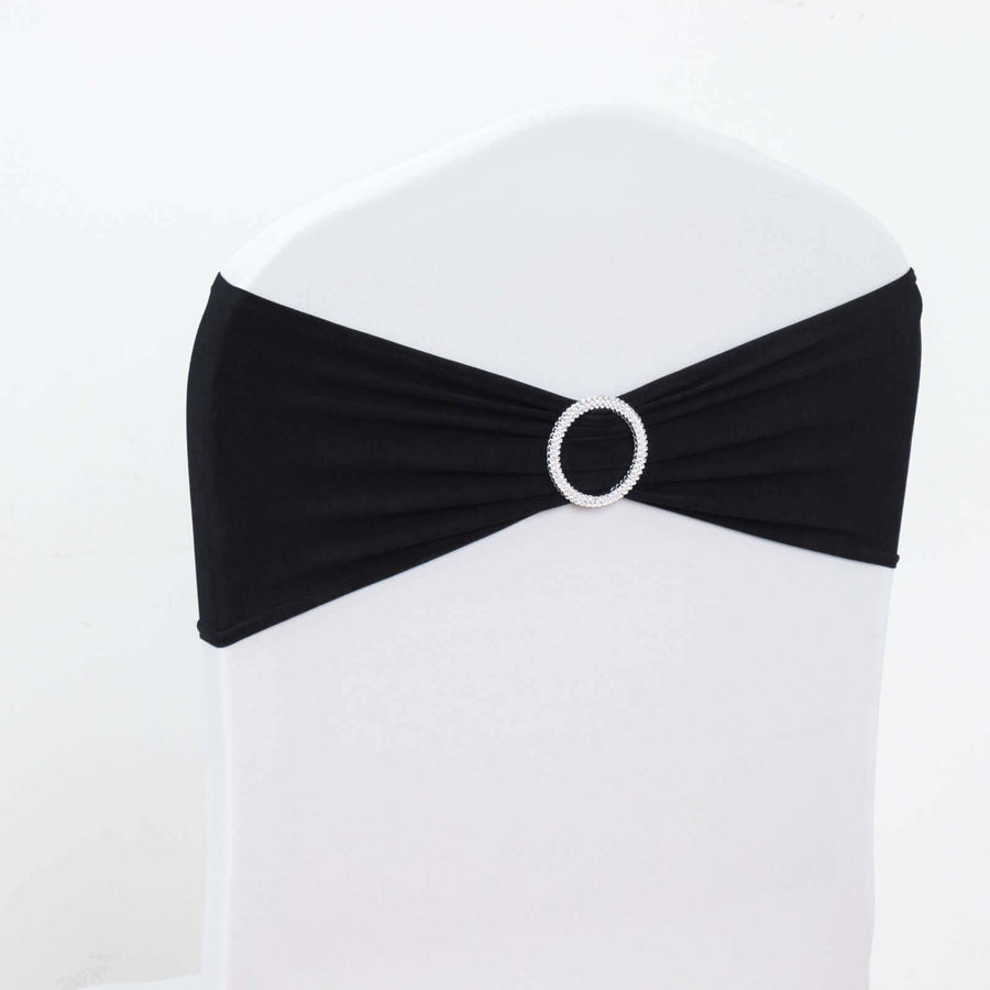 5 pack | 5"x14" Black Spandex Stretch Chair Sash with Silver Diamond Ring Slide Buckle