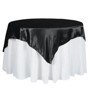 60"x60" Black Square Smooth Satin Table Overlay