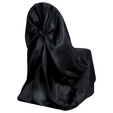 Black Satin Self-Tie Universal Chair Cover, Folding, Dining, Banquet and Standard Size Chair Cover