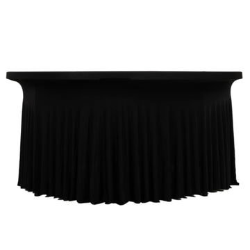 6ft Black Wavy Spandex Fitted Round 1-Piece Tablecloth Table Skirt, Stretchy Table Cover with Ruffles