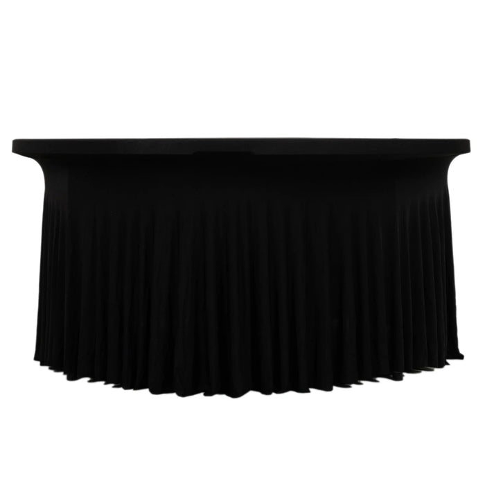6ft Black Wavy Spandex Fitted Round 1-Piece Tablecloth Table Skirt, Stretchy Table Cover#whtbkgd