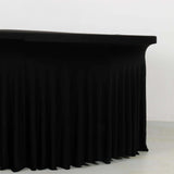 Black Wavy Spandex Fitted Round 1-Piece Tablecloth Table Skirt 6ft, Stretchy Table Cover with Ruffles For 72 In Tables