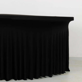 Black Wavy Spandex 72 in Round Tablecloth Table Skirt