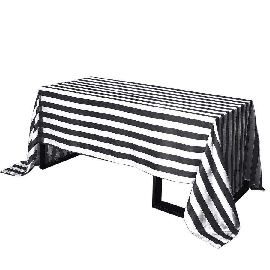 90"x156" | Stripe Satin Rectangle Tablecloth | Black & White | Seamless