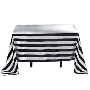 60"x102" Black White Seamless Stripe Satin Rectangle Tablecloth