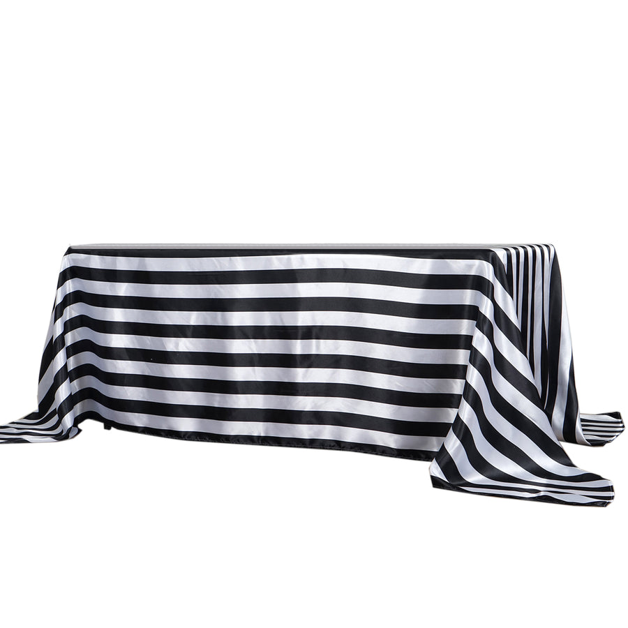 90”x132" | Stripe Satin Rectangle Tablecloth | Black & White | Seamless