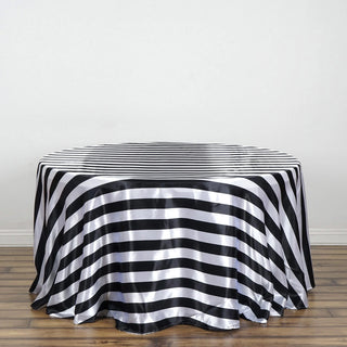 Elegant Black and White Stripe Satin Round Tablecloth