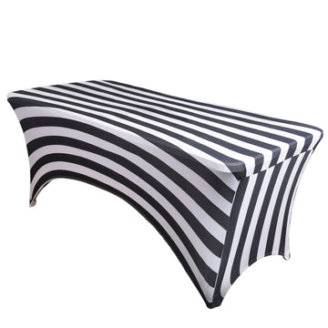 6ft Black / White Spandex Stretch Fitted Rectangular Tablecloth