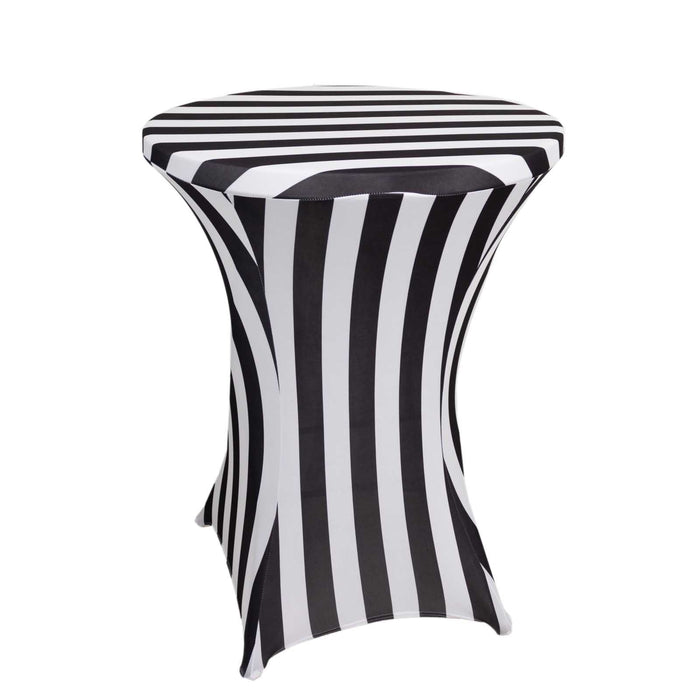 32inch Black / White Striped Spandex Fitted Cocktail Table Cover