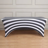 Black White Striped Stretch Spandex Rectangle Tablecloth 8ft Wrinkle Free Fitted Table Cover