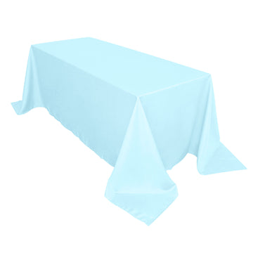 90"x132" Blue Seamless Polyester Rectangular Tablecloth for 6 Foot Table With Floor-Length Drop