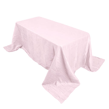 90"x132" Blush Accordion Crinkle Taffeta Seamless Rectangular Tablecloth for 6 Foot Table With Floor-Length Drop