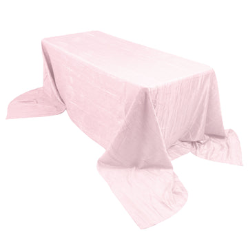 90"x156" Blush Accordion Crinkle Taffeta Seamless Rectangular Tablecloth for 8 Foot Table With Floor-Length Drop