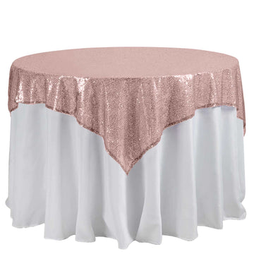 60"x60" Blush Duchess Sequin Square Table Overlay