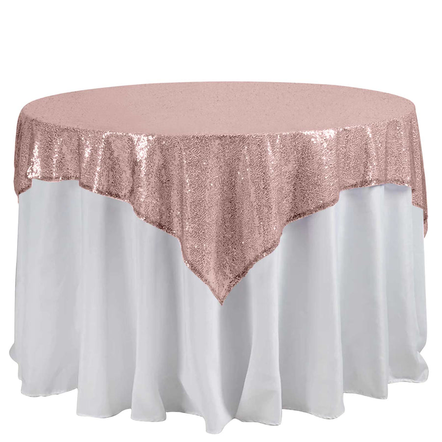 60" x 60" Blush | Rose Gold Duchess Sequin Square Overlay