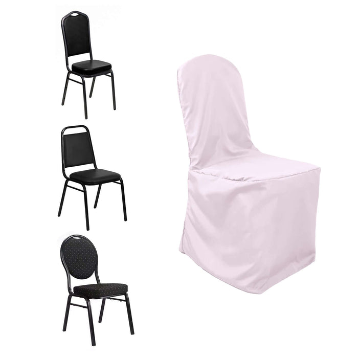 Blush Polyester Banquet Chair Cover, Reusable Stain Resistant Slip On Chair Cover