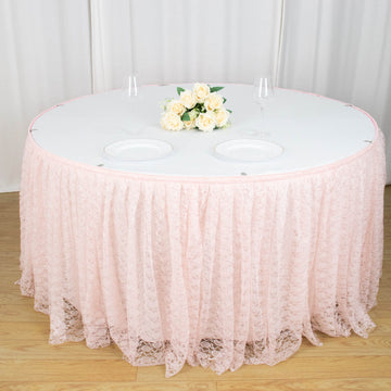 14ft Blush Premium Pleated Lace Table Skirt