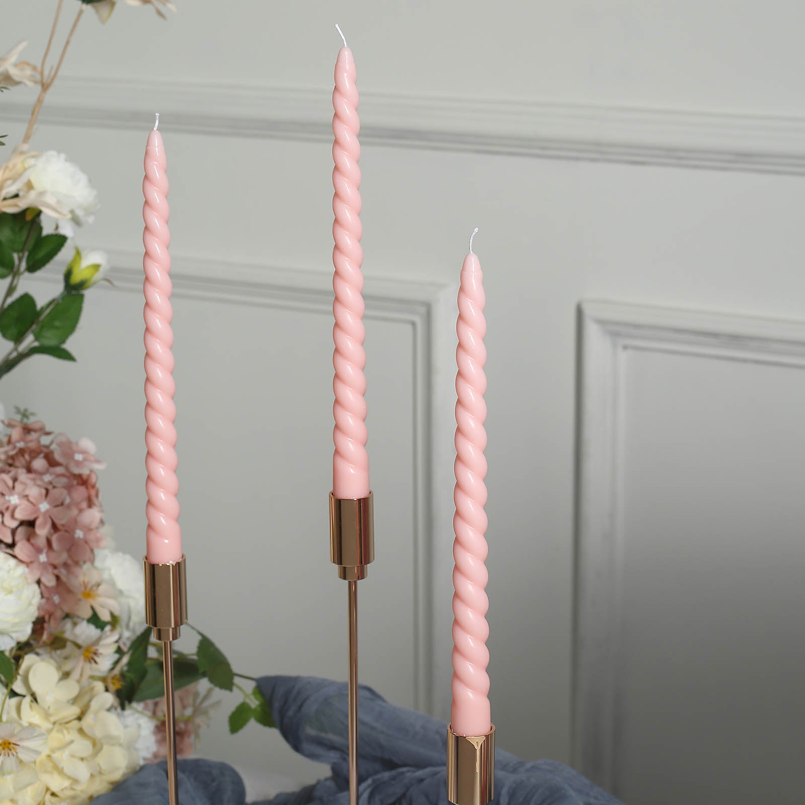 12 Spiral 11 Long Unscented Premium Wax Taper Candles Rose Gold
