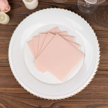 20 Pack Linen-Like Paper 5"x5" Napkins Blush - Highly Absorbent Airlaid Napkins