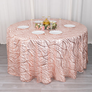 Experience Luxury with the Rose Gold Wave Mesh Round Tablecloth
