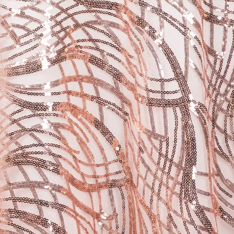 120inch Blush Rose Gold Wave Mesh Round Tablecloth With Embroidered Sequins#whtbkgd