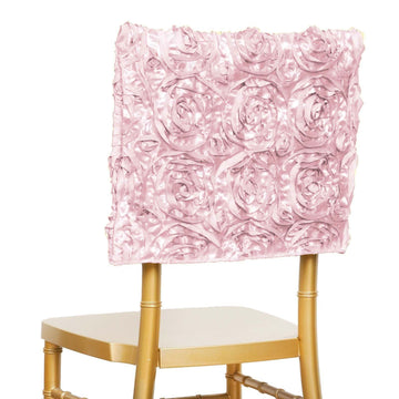 16" Blush Satin Rosette Chiavari Chair Caps, Chair Back Covers