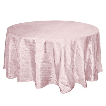 120" Blush Seamless Accordion Crinkle Taffeta Round Tablecloth for 5 Foot Table With Floor-Length Drop