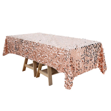60"x102" Blush Seamless Big Payette Sequin Rectangle Tablecloth