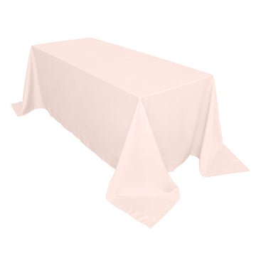 90"x132" Blush Seamless Polyester Rectangular Tablecloth for 6 Foot Table With Floor-Length Drop